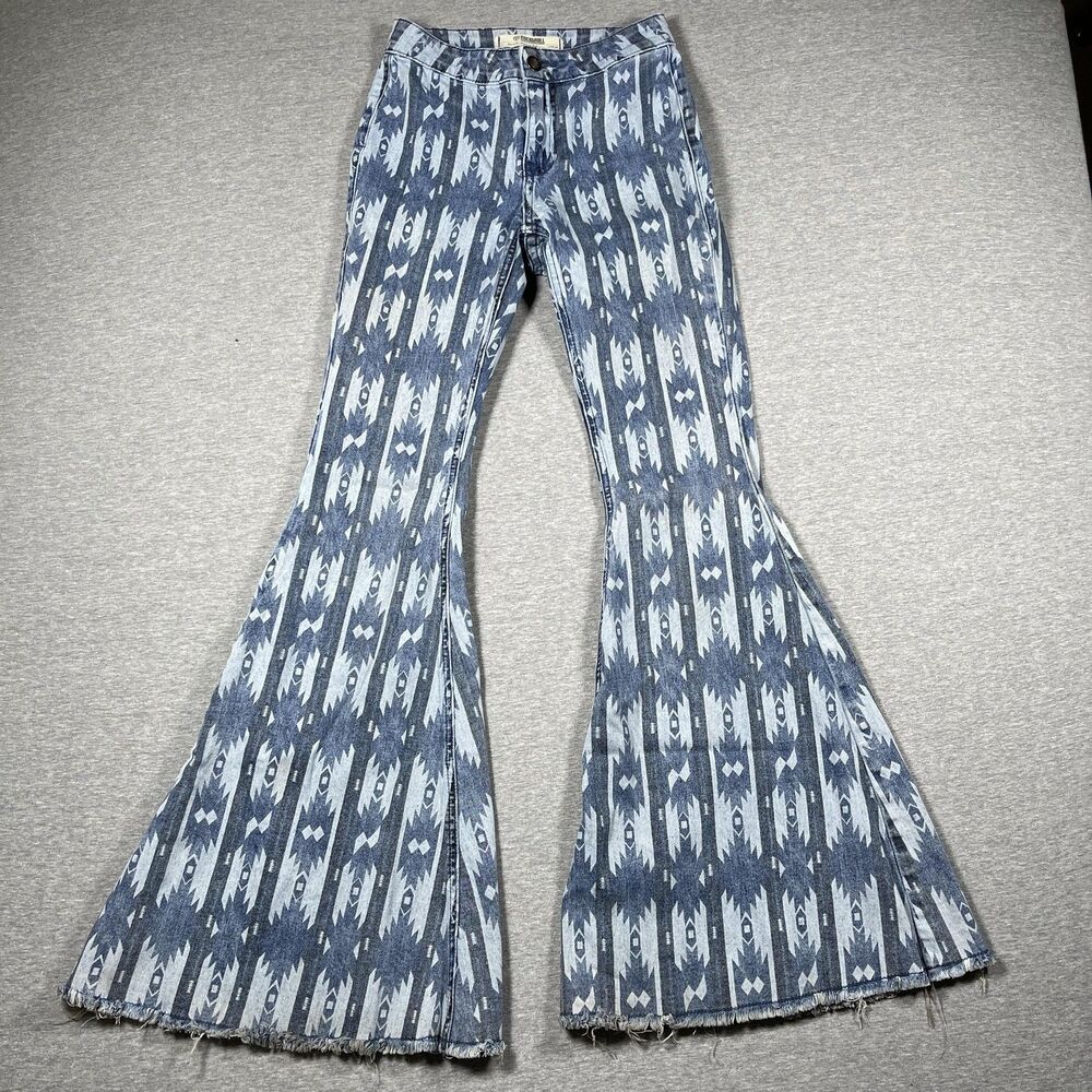 Rock & Roll Denim Jeans Womens 24x34 Blue Crazy Wild Flared Bell Bottoms